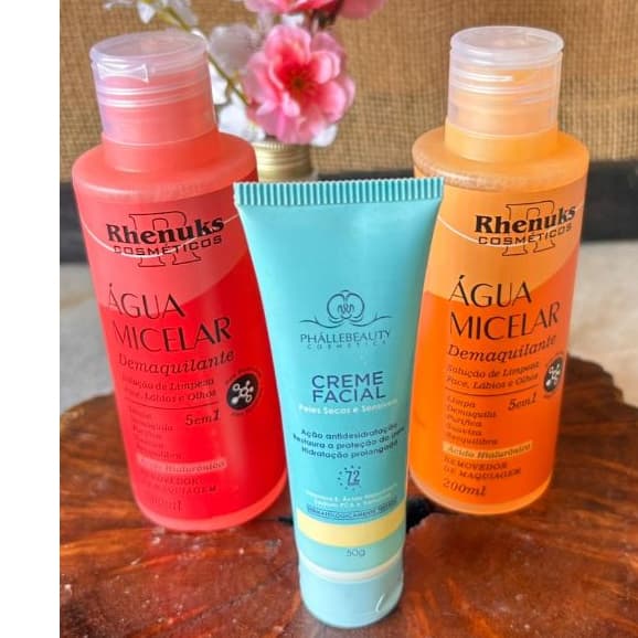 Kit Cuidado Completo – Água Micelar Anti-Idade + Água Micelar Anti-Rugas + Creme Hidratante Facial