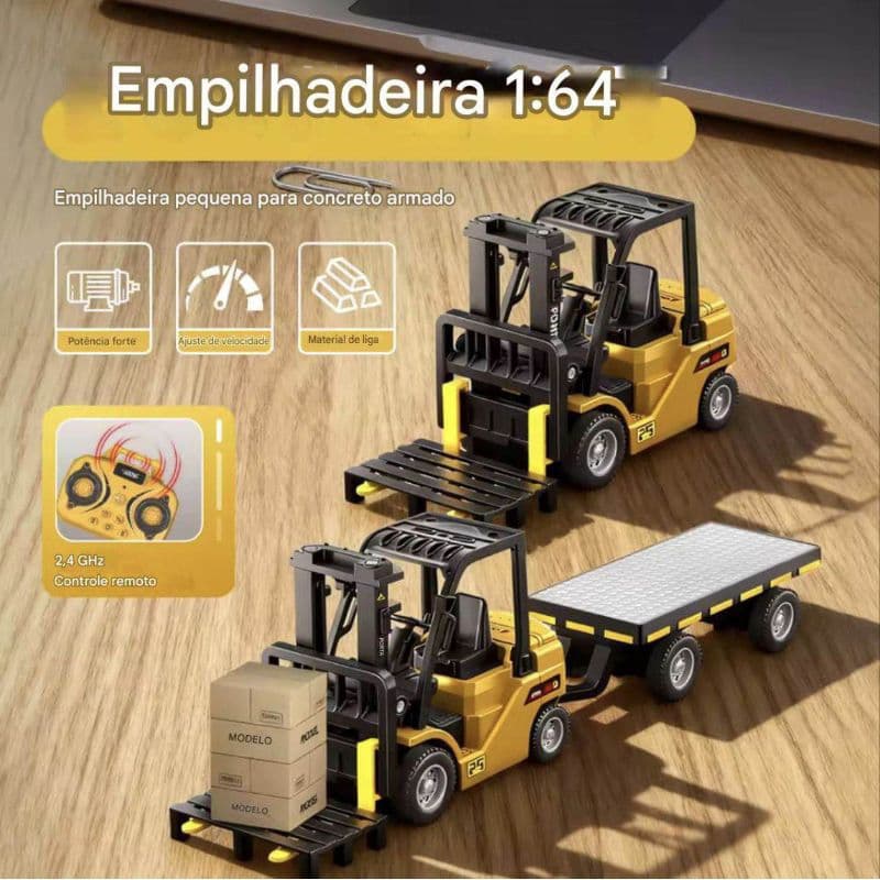Mini empilhadeira RC caminhão Truck basculante carrinho de controle remoto recarregável miniatura construção escavadeira
