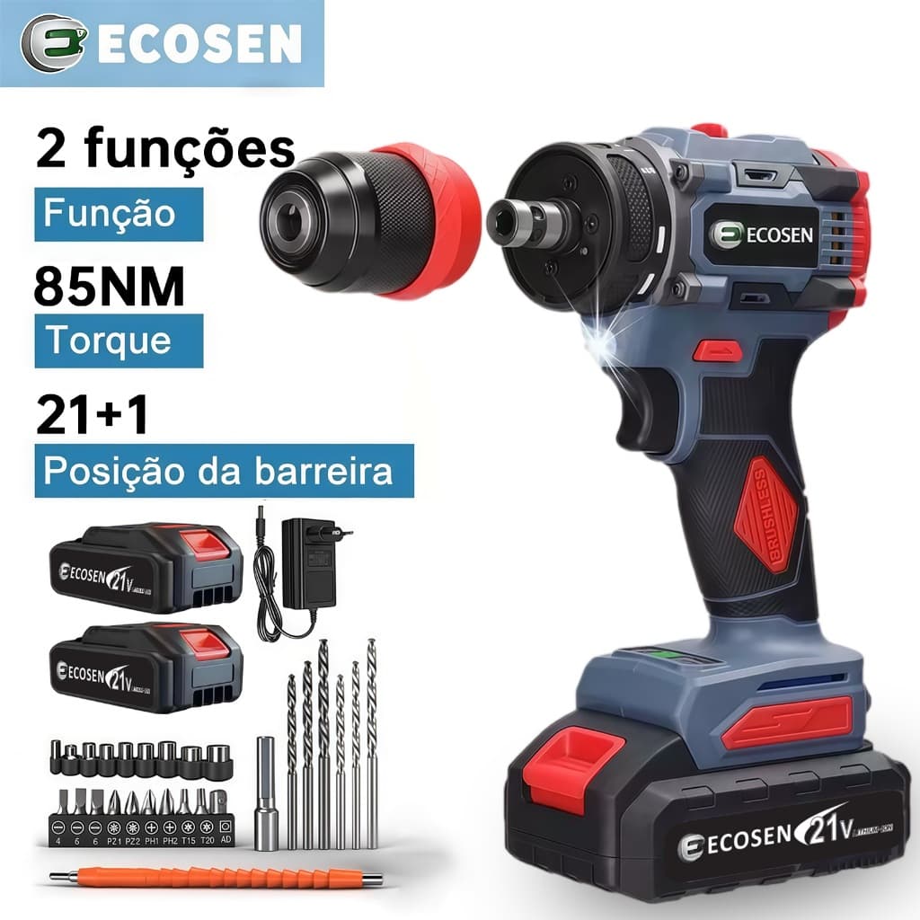 Parafusadeira Furadeira  Sem escovas 21V 1/2 Baterias Com  Acessórios Completo