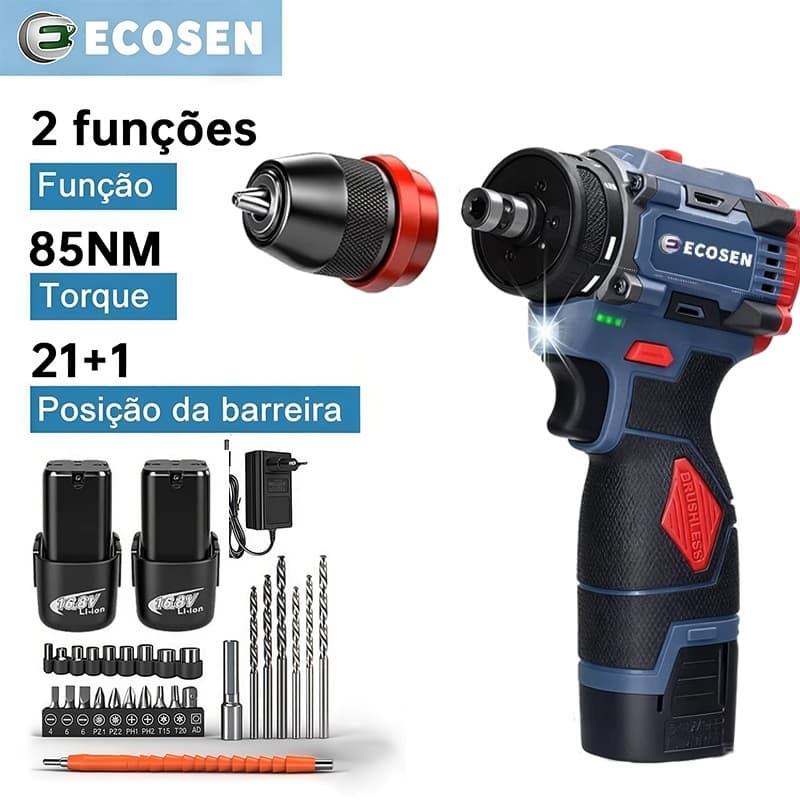 motor sem escova Parafusadeira elétrica com furadeira de 16,8 V e torque de lítio 2 em 1 de 85 Nm com