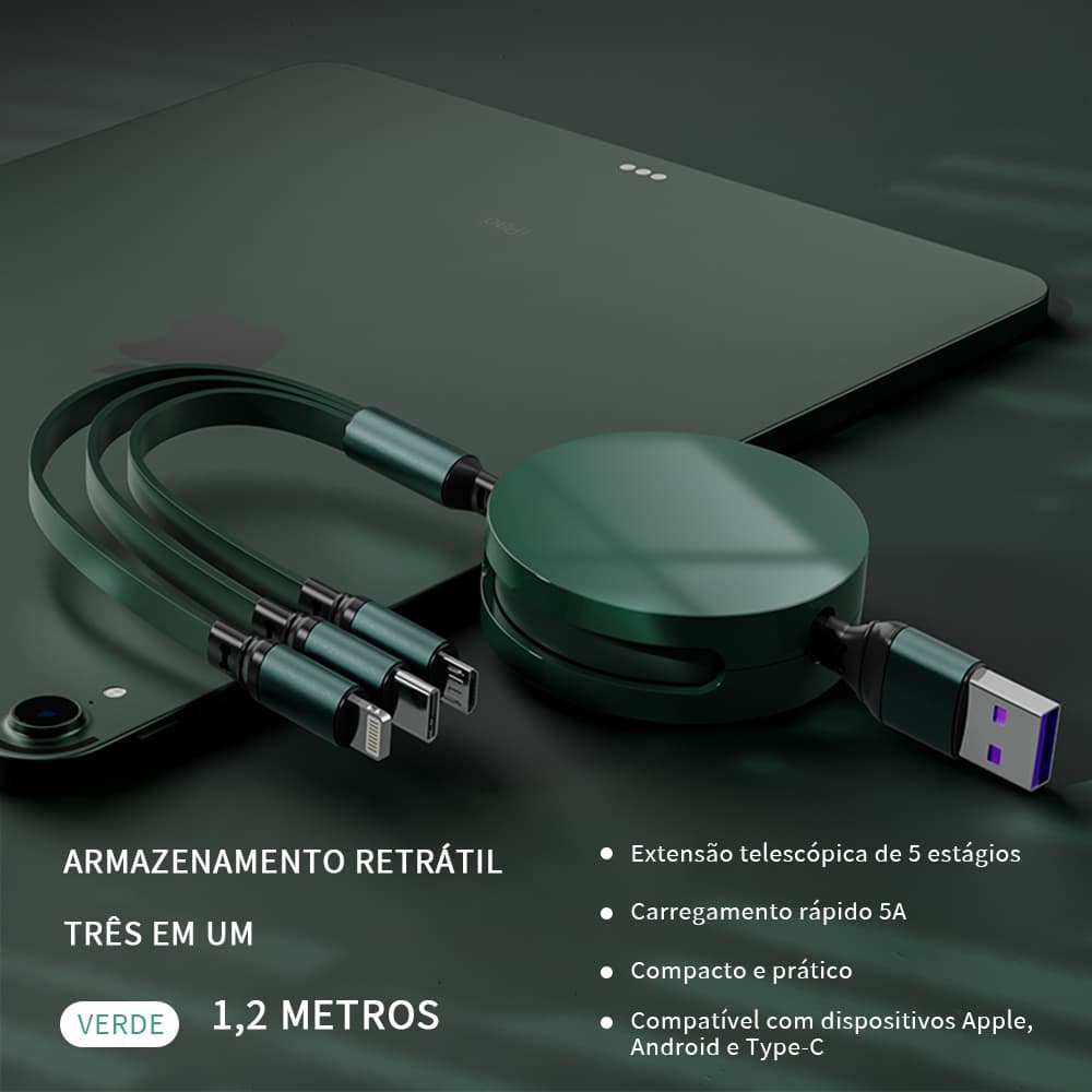 Cabo de carregamento rápido 3 em 1, carregamento super rápido de 100 W, cabo para carregar celular