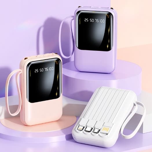 Carregador Portátil 10000mAh 4em1: 3 Cabos Integrados Carga Rápida com Display LED  A6