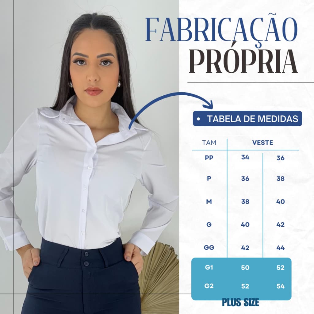 Camisa Camisete Social Feminina Slim Manga Longa Elegante Trabalho Premium do PP ao G2