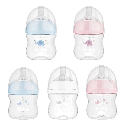 Mamadeira Anticólica Easy Flow Buba Récem Nascido 120 ml, Nuvem ou Elefante, Bico Confortável e Sedoso +0 meses