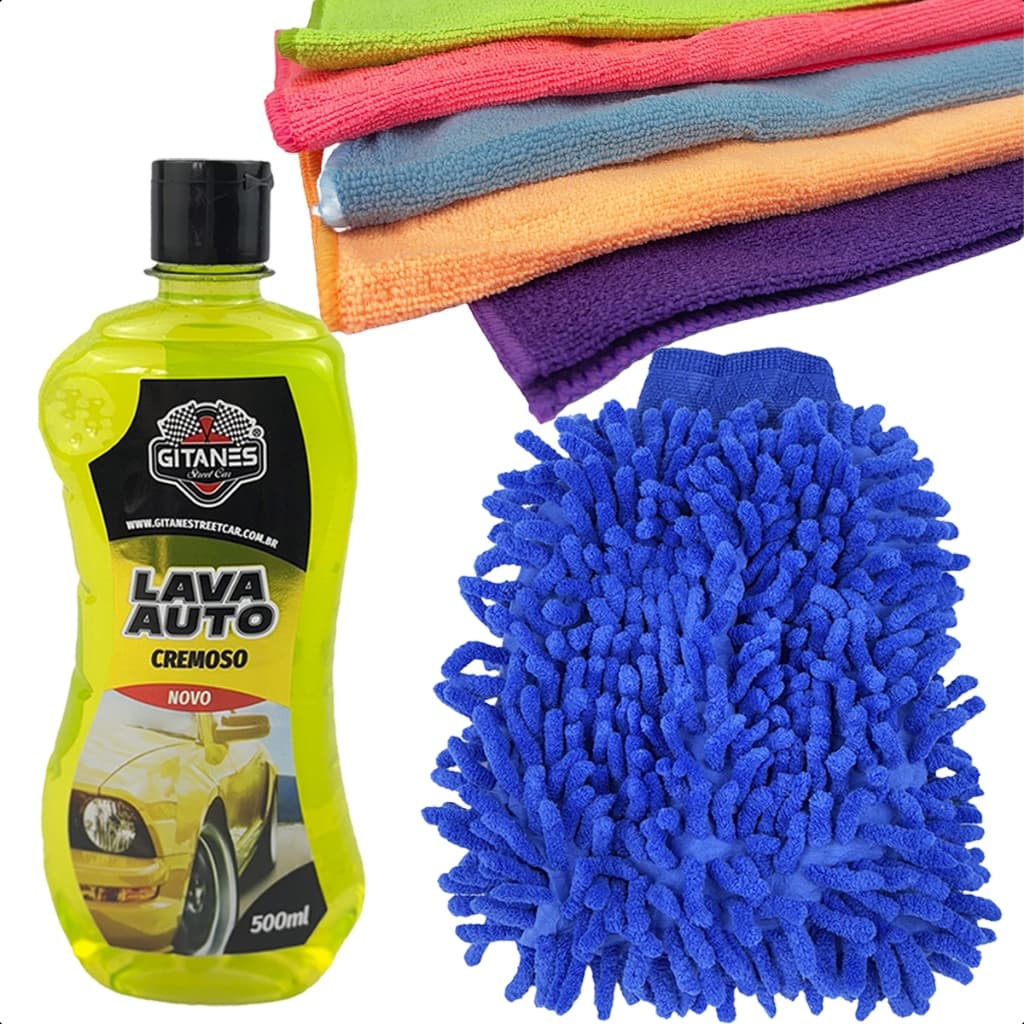 Kit Lavagem Automotiva Carro Moto  Shampoo Lava Auto + Luva Microfibra + Pano Microfibra
