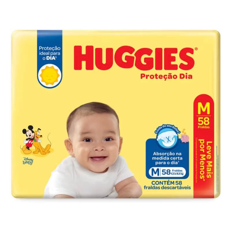Fralda Huggies Dia M com 58 unidades 5,5 a 9,5KG