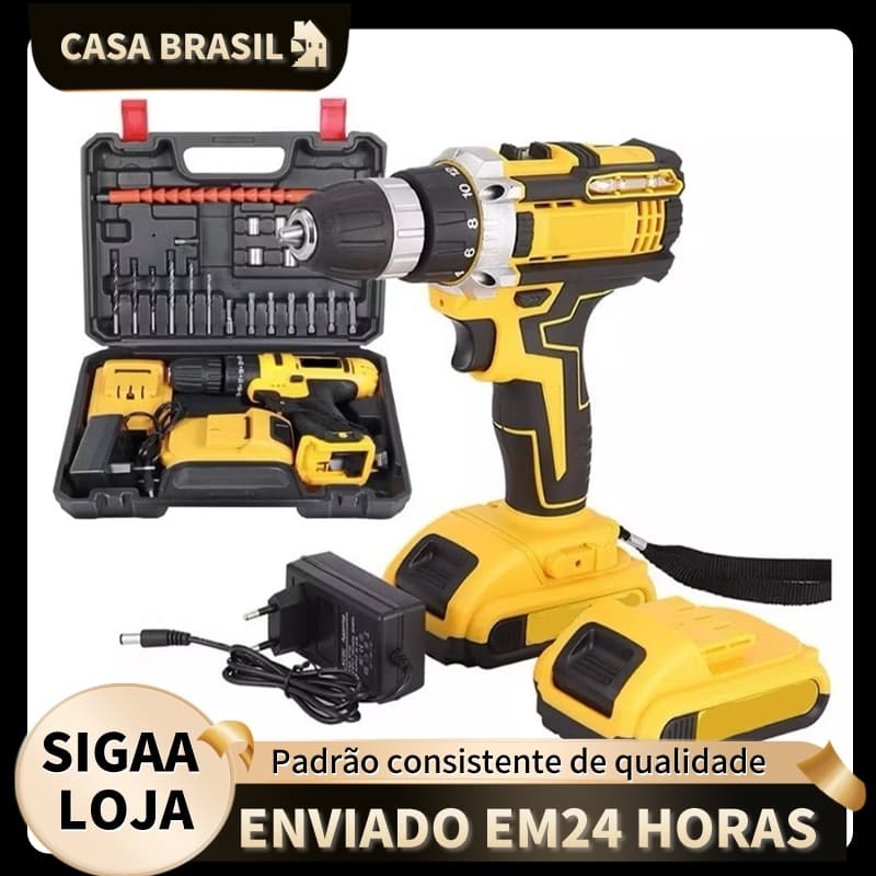Parafusadeira/ Furadeira Com ou Sem Maleta de 2 a 1 Baterias Profissional