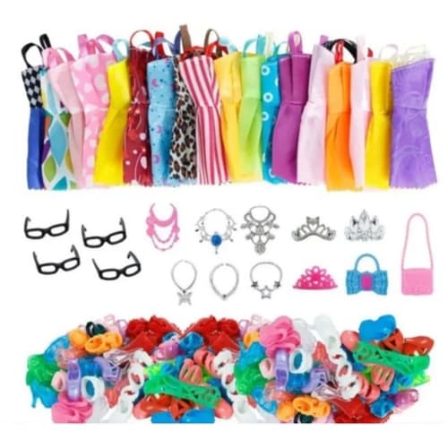 Kit Com 21 Peças De Roupas, Acessórios, Óculos e Sapatos Para Bonecas - Presente Perfeito