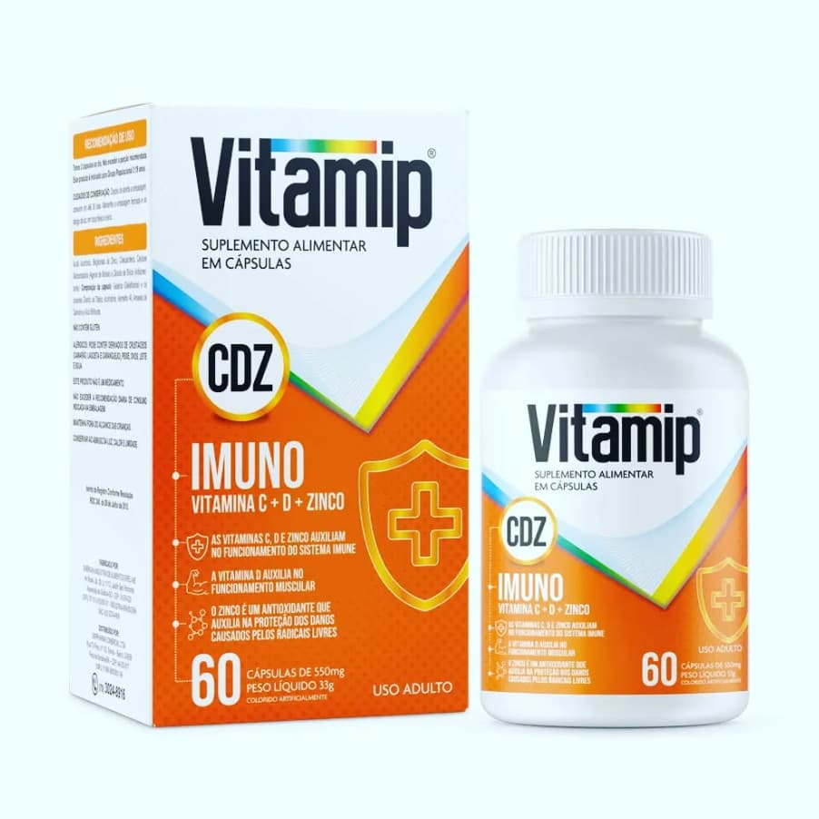 Vitamina Imuno Com Vitamina C + D +Zinco 60 Cápsulas - Vitamip