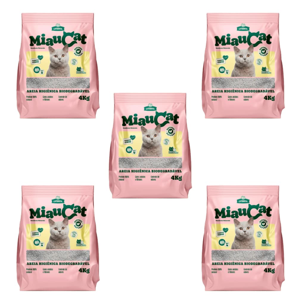 Areia Sanitária Antiodor Miau Cat 5, 4, 3 ,2, 1 Pacote
