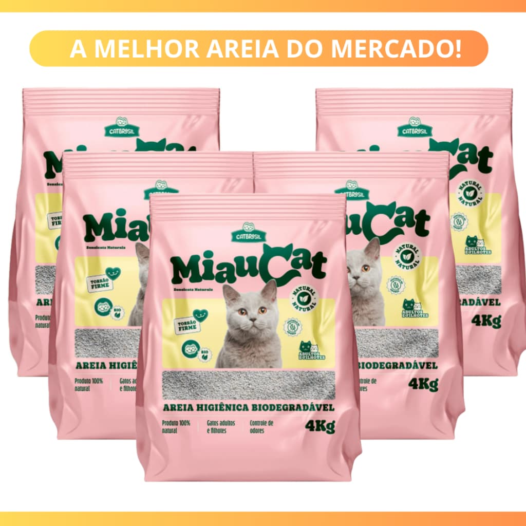 Kit *1 ou 5* Pacotes de Areia Sanitária Antiodor Tira Cheiro Miaucat Gatos Tradicional 100% Natural