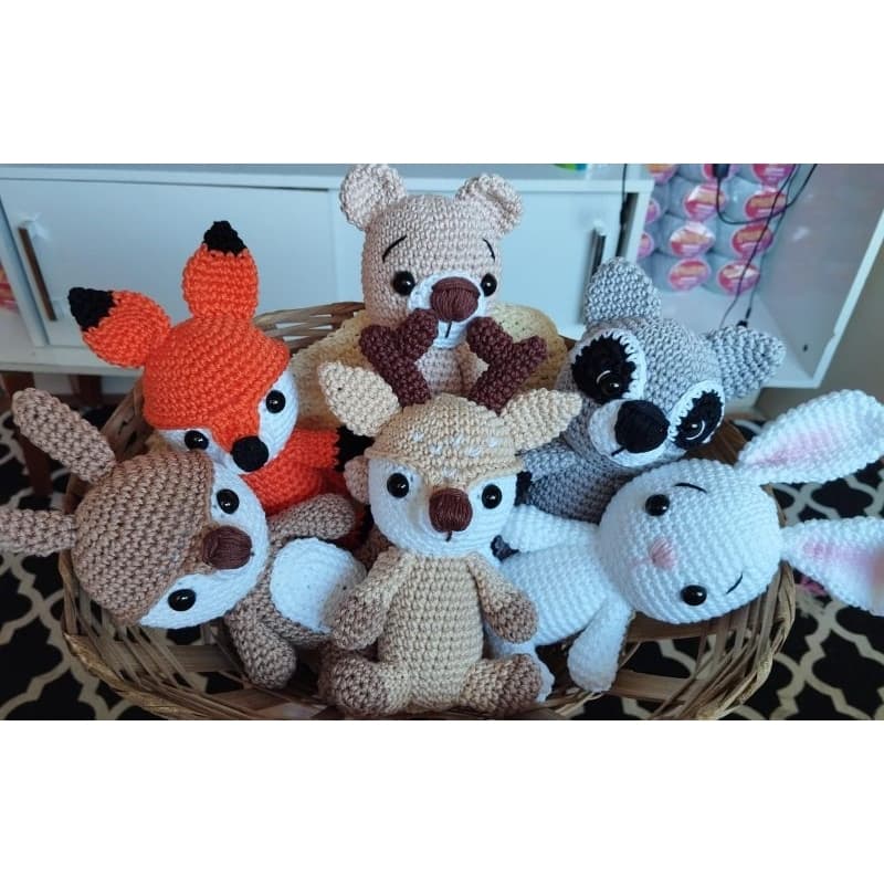 kit bosque encantado 6 bichinhos em crochê amigurumi