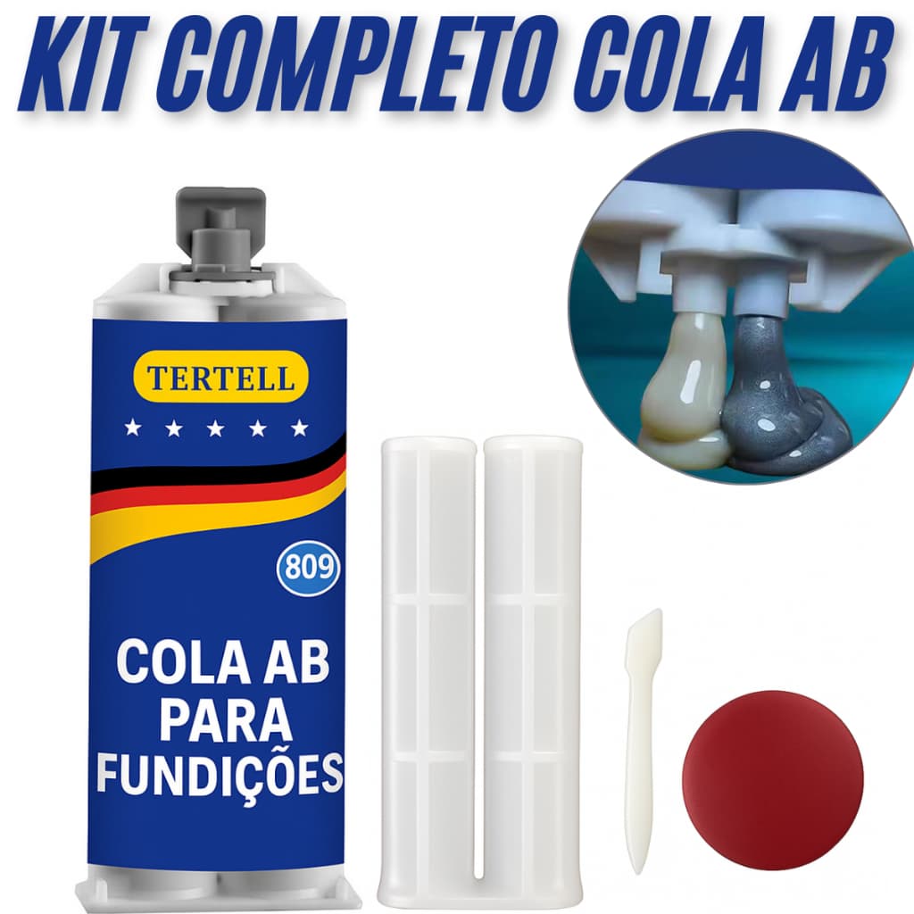 Cola de Fundição AB Kit Completo com Aplicador lixa raspador Altas Temperaturas Aluminio Aço Inoxidavel Ferro
