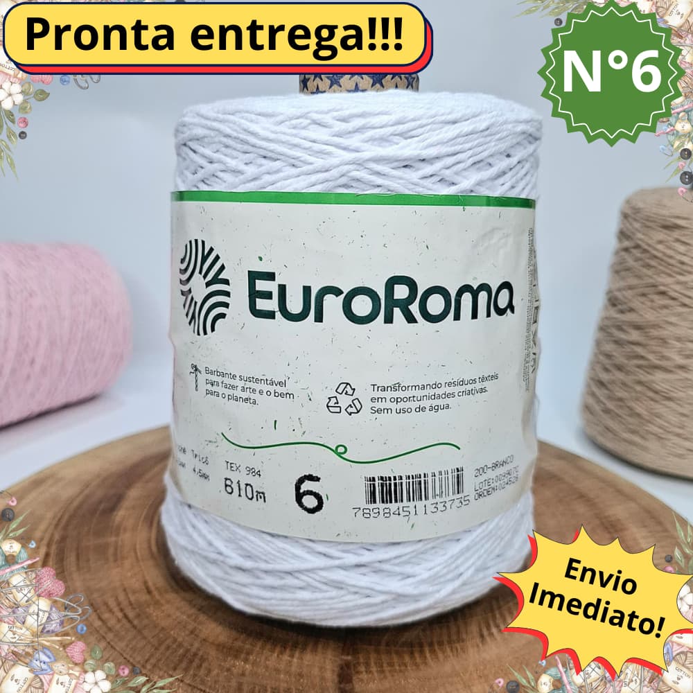 Barbante N°6 Euroroma 600g 610m para Crochê Tricô Tear e Tapetes fio Macio e Colorido