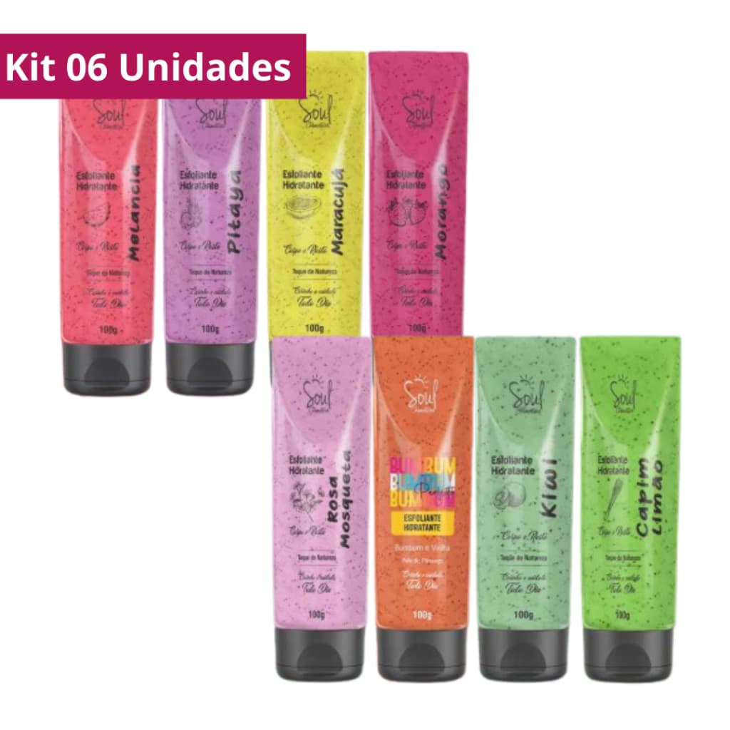 Kit 06 Esfoliante Hidratante Corporal Bisnaga100g Soul Cosméticos