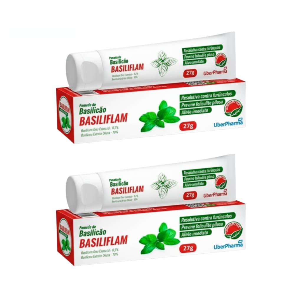 Kit 2 Pomada de Basilicão Basiliflam Tratamento prático para furúnculos e inflamações da pele 27g - Uberpharma