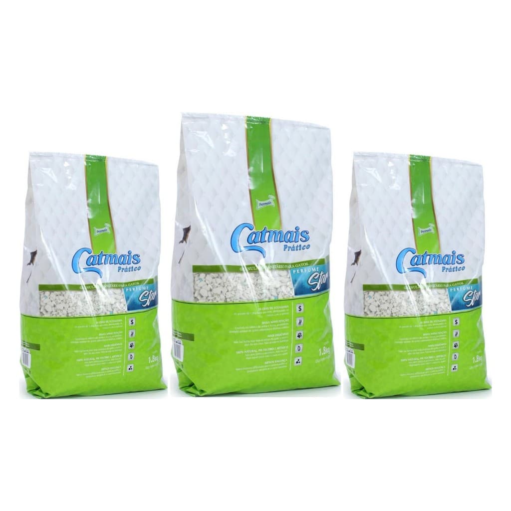 Kit C/ 3 Pacotes Granulado Catmais 1,8kg (5,4kg) - Areia Sanitária Premium para Gatos