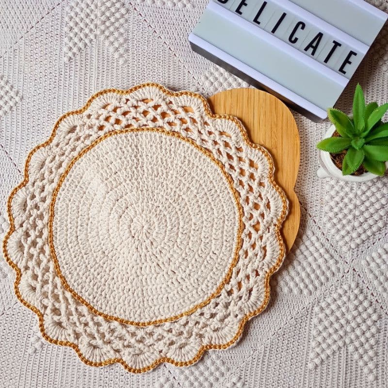 Souplast de Crochê em Barbante para Mesa Posta | Jogo Americano Artesanal Kit 4 ou 6