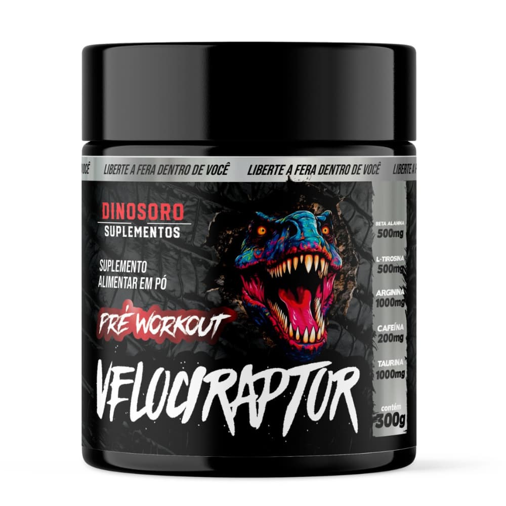 Pré-treino 300g Velociraptor - Sabor Energético Energia Força e Foco com Cafeína, Beta-Alanina Dinosoro Suplementos