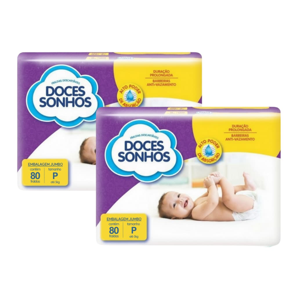 Kit com 2 Pacotes Fralda Descartável Infantil Doces Sonhos Supersec Fita Diurna