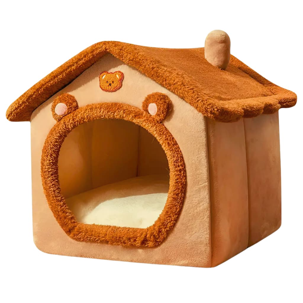 Casinha Pet Toca Pelúcia Marrom Cachorro Iglu para Gato Casa Cama Confortável Cães Pequeno Porte