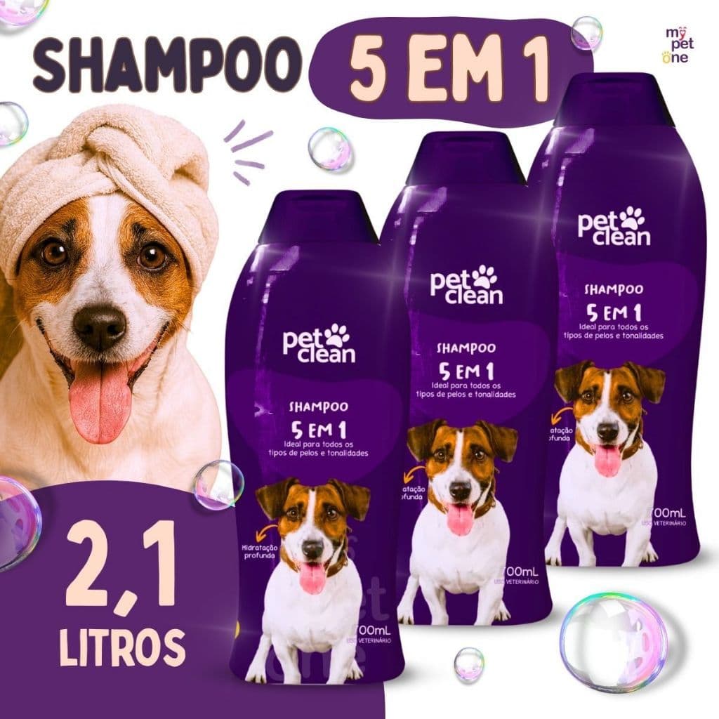 Kit 3 Shampoo 5 em 1 para Cães e Gatos 700ml - Pet Clean
