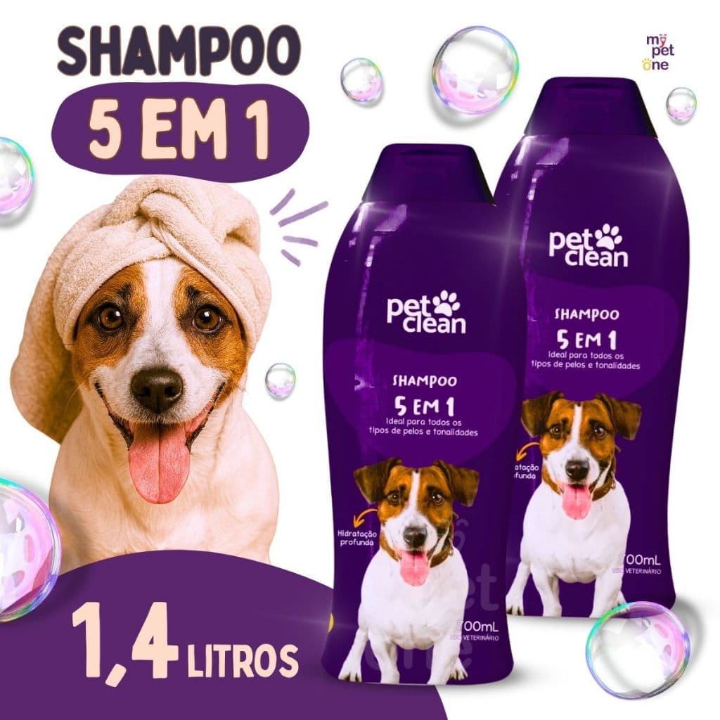 Kit 2 Shampoo 5 em 1 para Cães e Gatos 700ml - Pet Clean