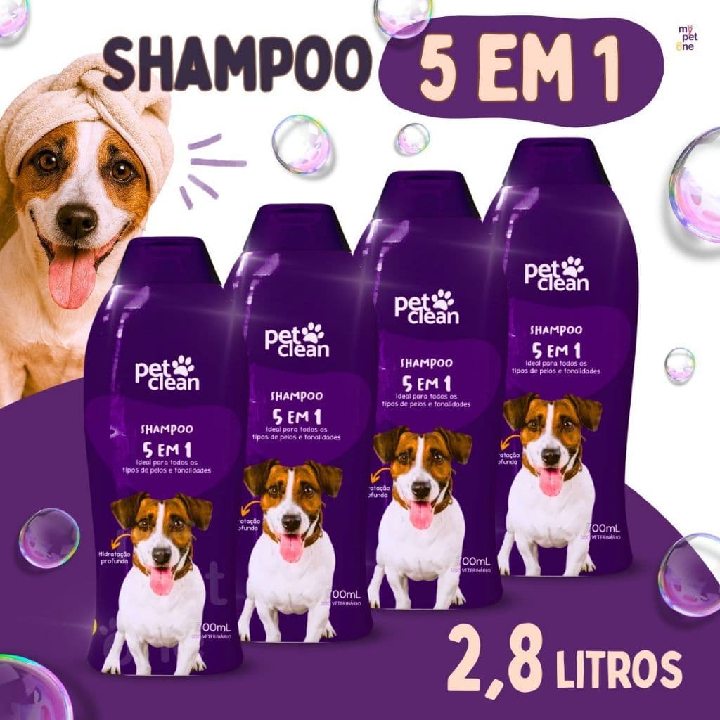 Kit 4 Shampoo 5 em 1 para Cães e Gatos 700ml - Pet Clean