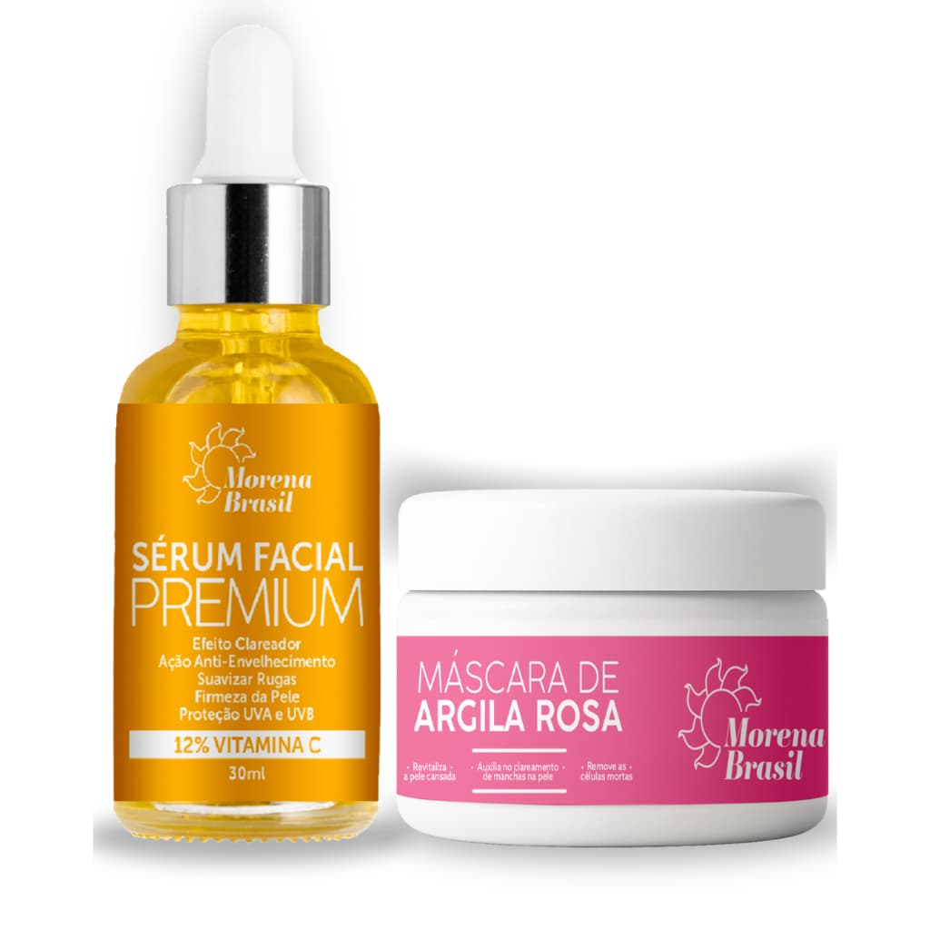 Kit Skin Care Morena Brasil - Sérum Vitamina C + Argila Rosa - Ação Anti-envelhecimento & Anti Acne