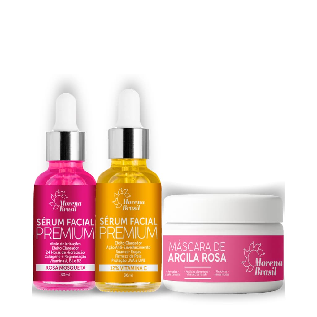 Skin Care Sérum Rosa Mosqueta +  Máscara Hidratante Facial + Vitamina C-10 - Kit Completo