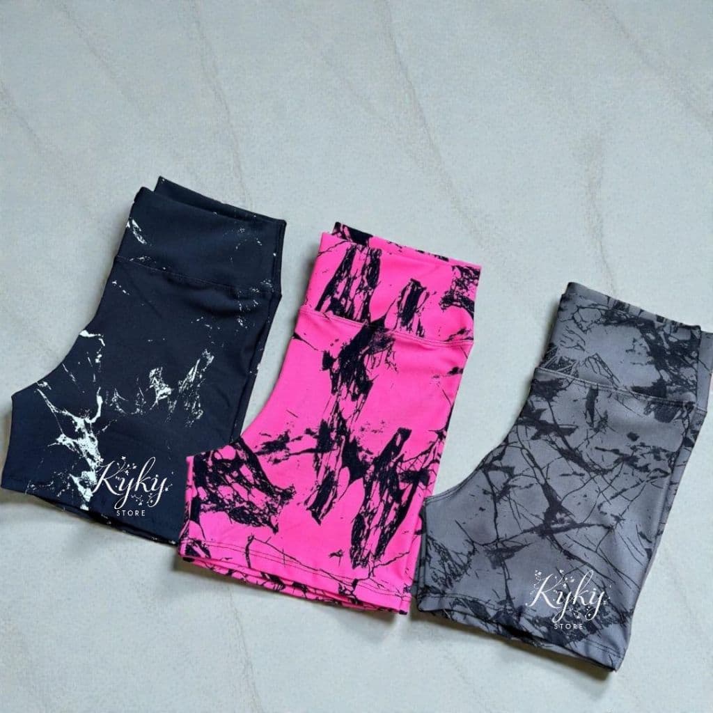 Kit 3 Shortinhos Marmorizado Cintura Alta Feminino Ioga Roupa Academia Fitness Corrida