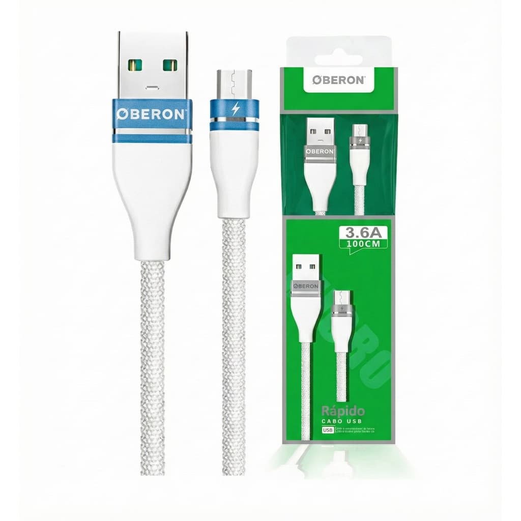 Cabo Carregador V8 x USB 2m para Celular OBERON OR-CO02/M2 – Rápido e Resistente