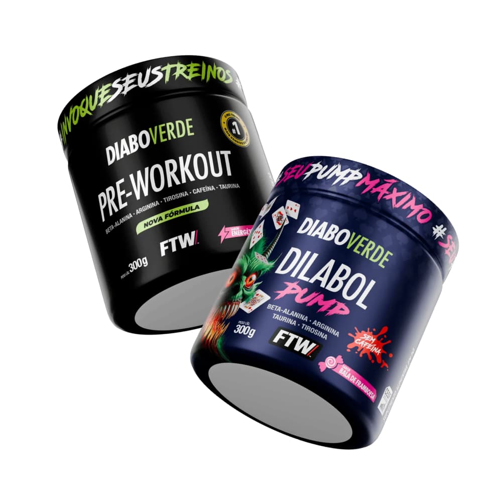 Kit  Pré Treino Diabo Verde Pote 300g + Dilabol Pump S/ Cafeína Pote 300g - FTW