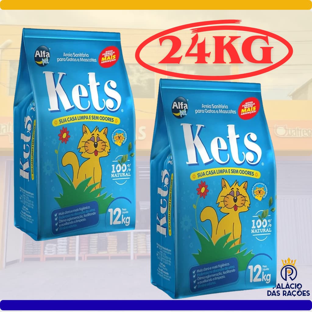 Kit 2 Areia Grossa Sanitária Kets Premium Higiênica Granulado Para Gatos 24KG