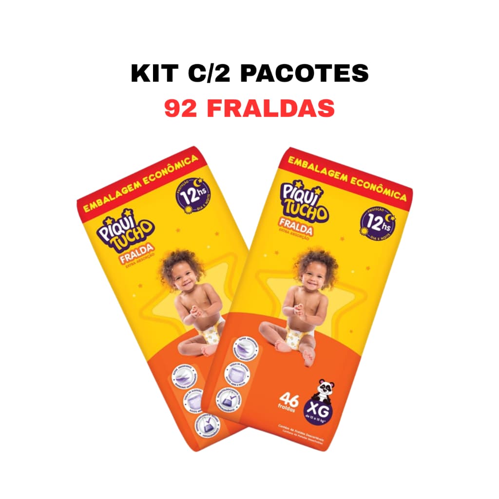 Kit com 2 pacotes de Fraldas Piquitucho XG C/46 = 92 FRALDAS