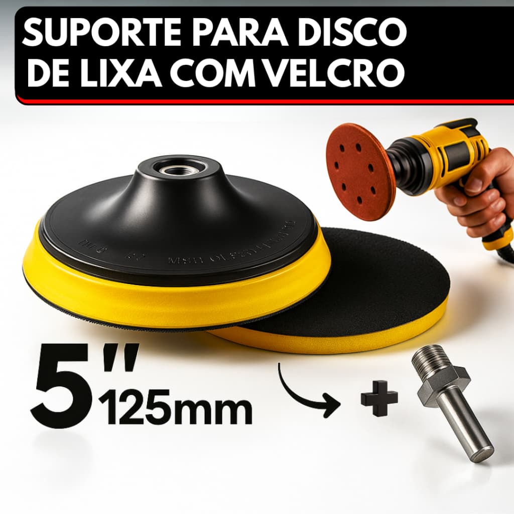 Base Suporte Para Disco De Lixa Com Velcro 125mm 5'' Lixadeira Furadeira Esmerilhadeira Politriz Vem Com Adaptador M14