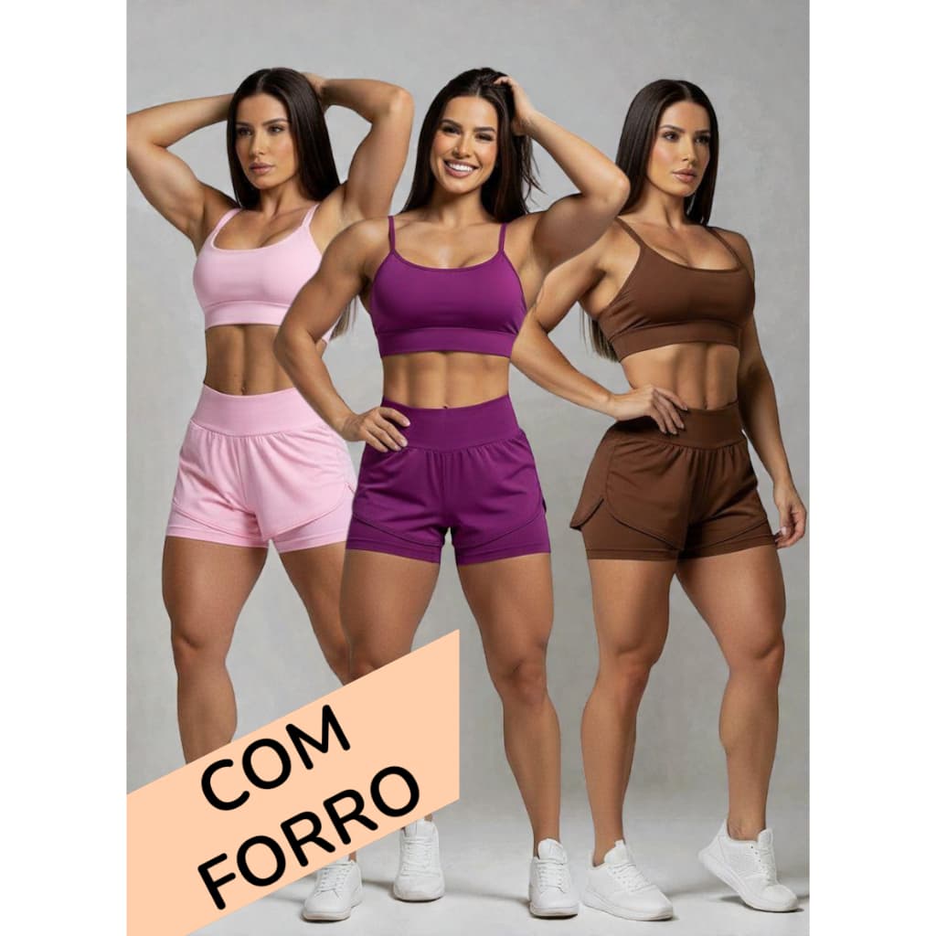 Conjunto Fitness Feminino Top + Short Com  Forro Alto Roupa de academia Feminina Cropped Ginastica