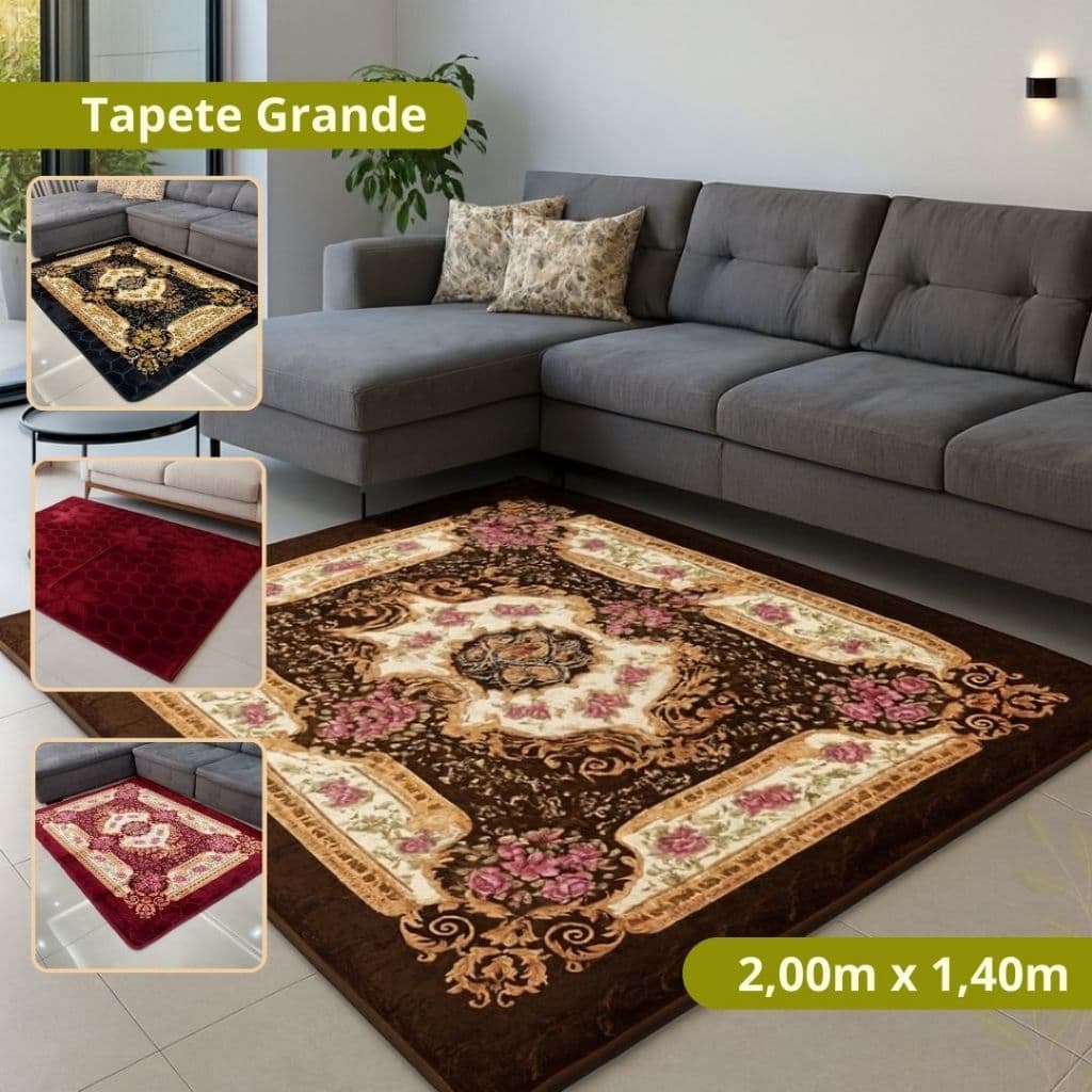 Tapete Antiderrapante 2,00x1,40m Floral ou Liso Para Sala e Quarto Macio Decorativo