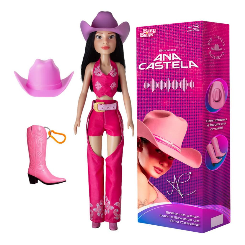 Boneca Ana Castela Boiadeira 55cm Original Articulada Com Acessórios Chapéu Botas Tatuagens +3 Anos