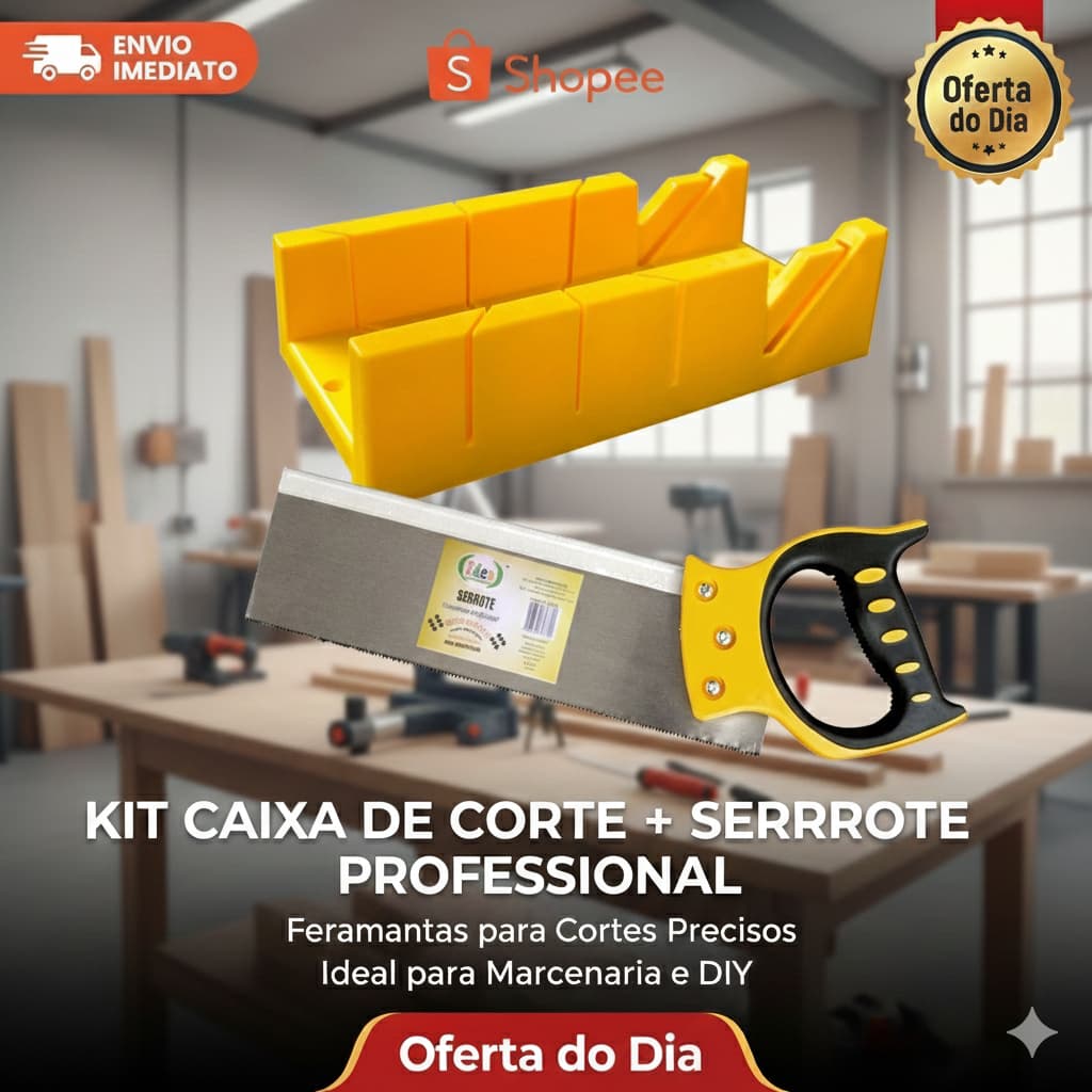 Kit Gabarito Serra Serrote + Caixa de Meia Esquadria – Cortes Precisos em 45° e 90° para Madeira e Gesso