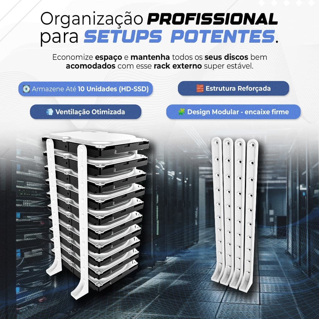 Rack Externo Modular para SSD/HD | PLA Sustentável | Alta Estabilidade