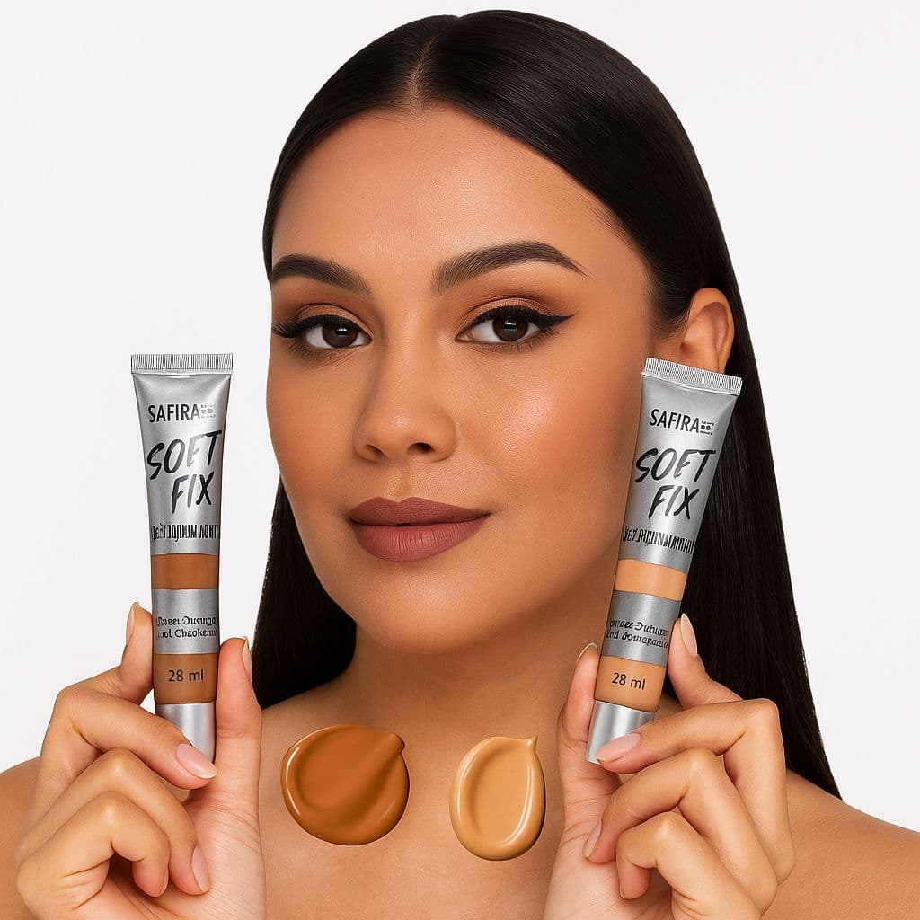 Safira Soft Fix Base Líquida Matte – Nº 4 (Médio) / Nº 5 (Escuro) – Alta Cobertura