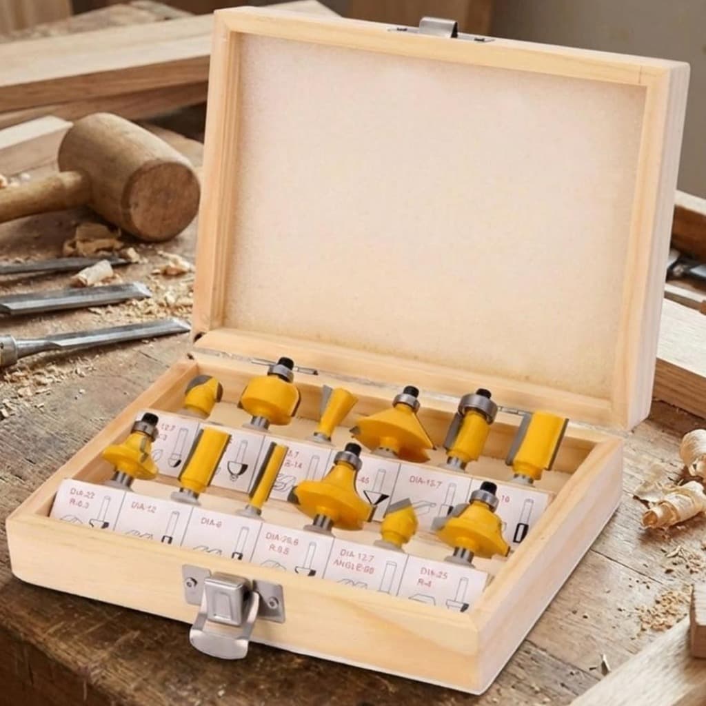 Jogo De Fresa Tupia 12 Peças P/ Laminadora Com Estojo Organizador 6mm Madeira Compatível Makita