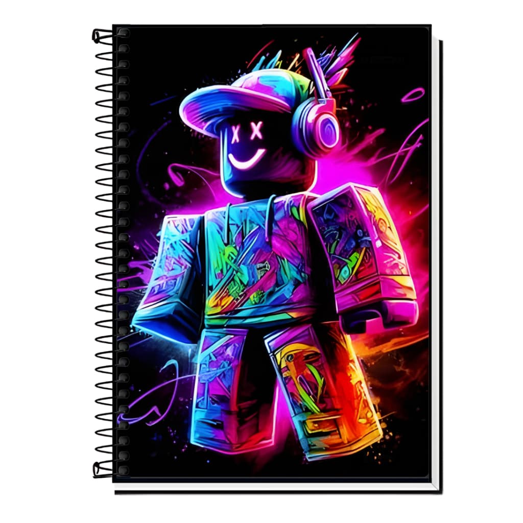 Caderno Escolar Gamer  Roblox Capa Dura com Espiral Resistente – 1, 10, 15 ou 20 Matérias Diversão na sua Mochila