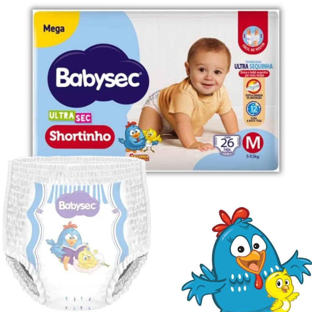 Fralda Babysec Ultrasec Shortinho M  26 Unidades Conforto e Proteção Anatômica Boa Absorção Dia e Noite Fraldas Baratas