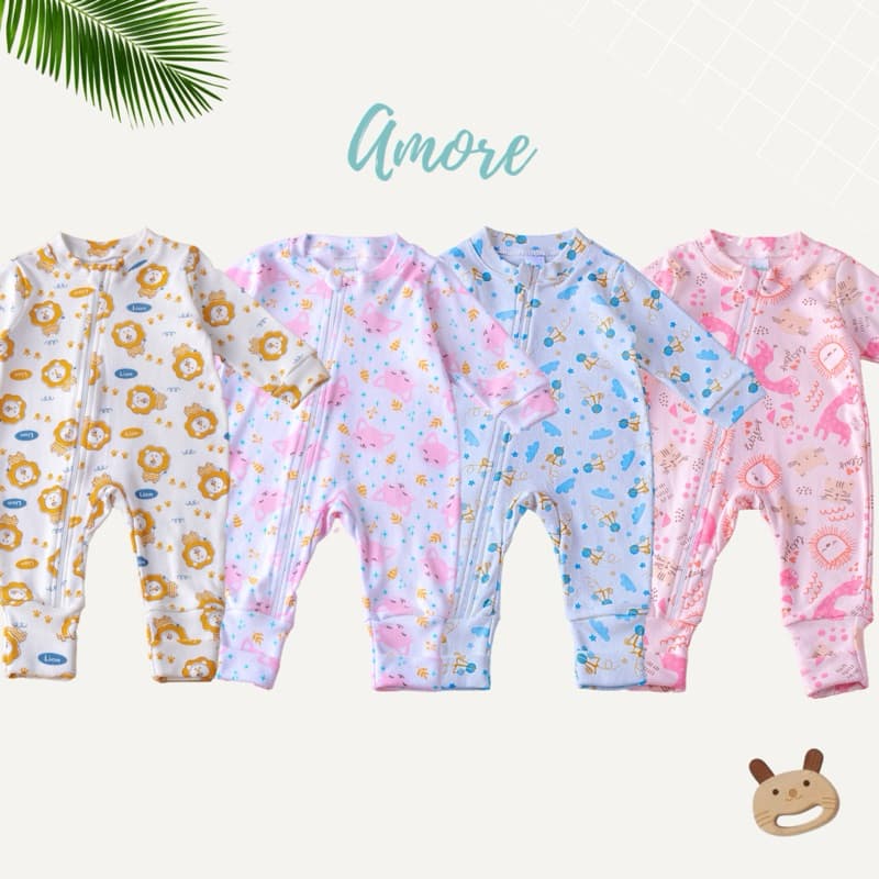 Macacão Bebê Amore Menina Menino Vira Pé com Zíper Estampado Sortido Infantil 100% Algodão