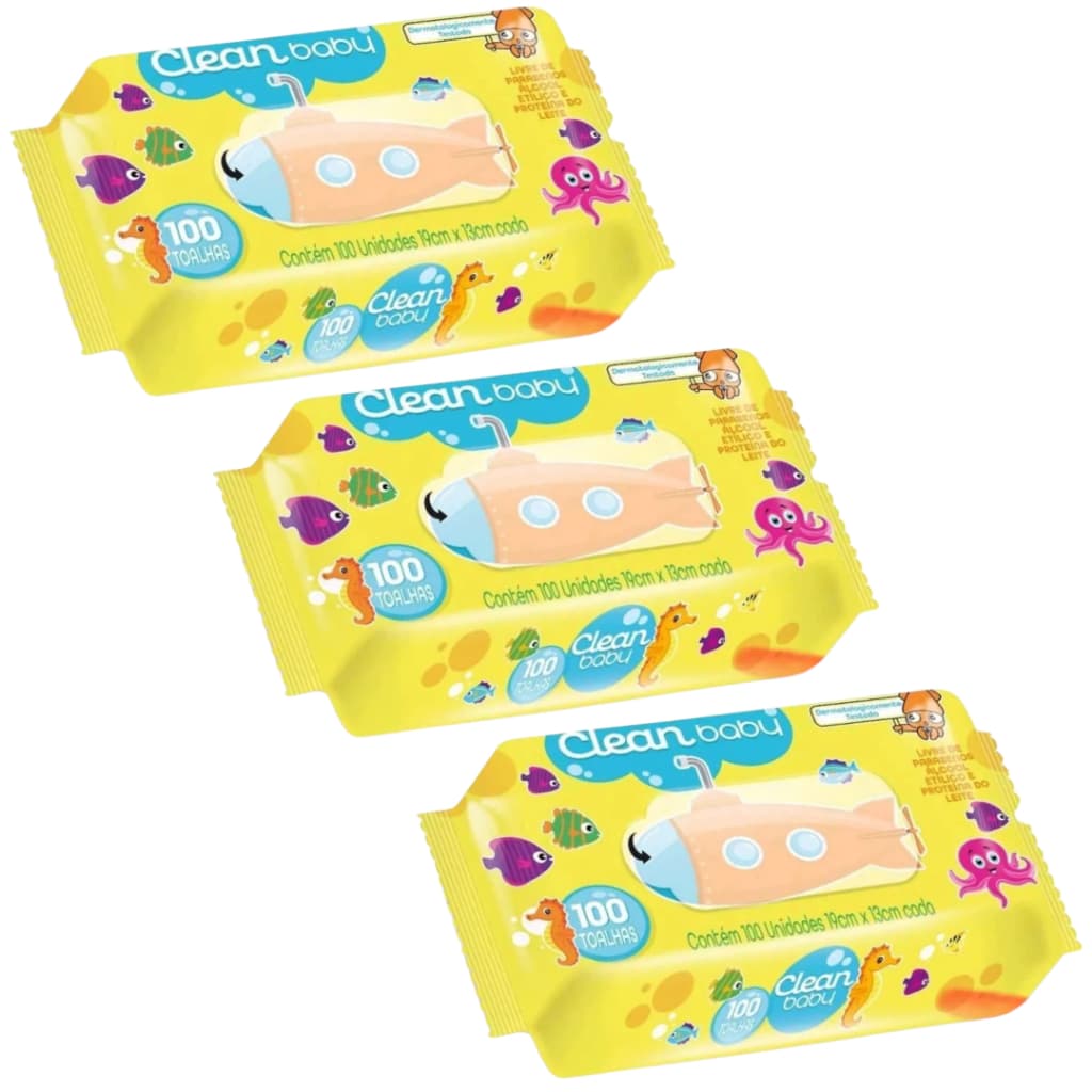 Caixa Kit Com 300 Lenços Toalhas Umedecida Caixa Kit Higiene Bebe Promoção Clean Baby