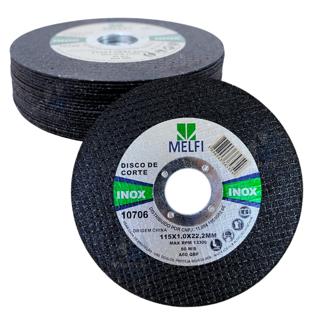 Kit 10/20/30/50/100 Disco de Corte Fino Aço Inox Metal e Ferro 115 x 1,0 x 22,23 Para Esmerilhadeira