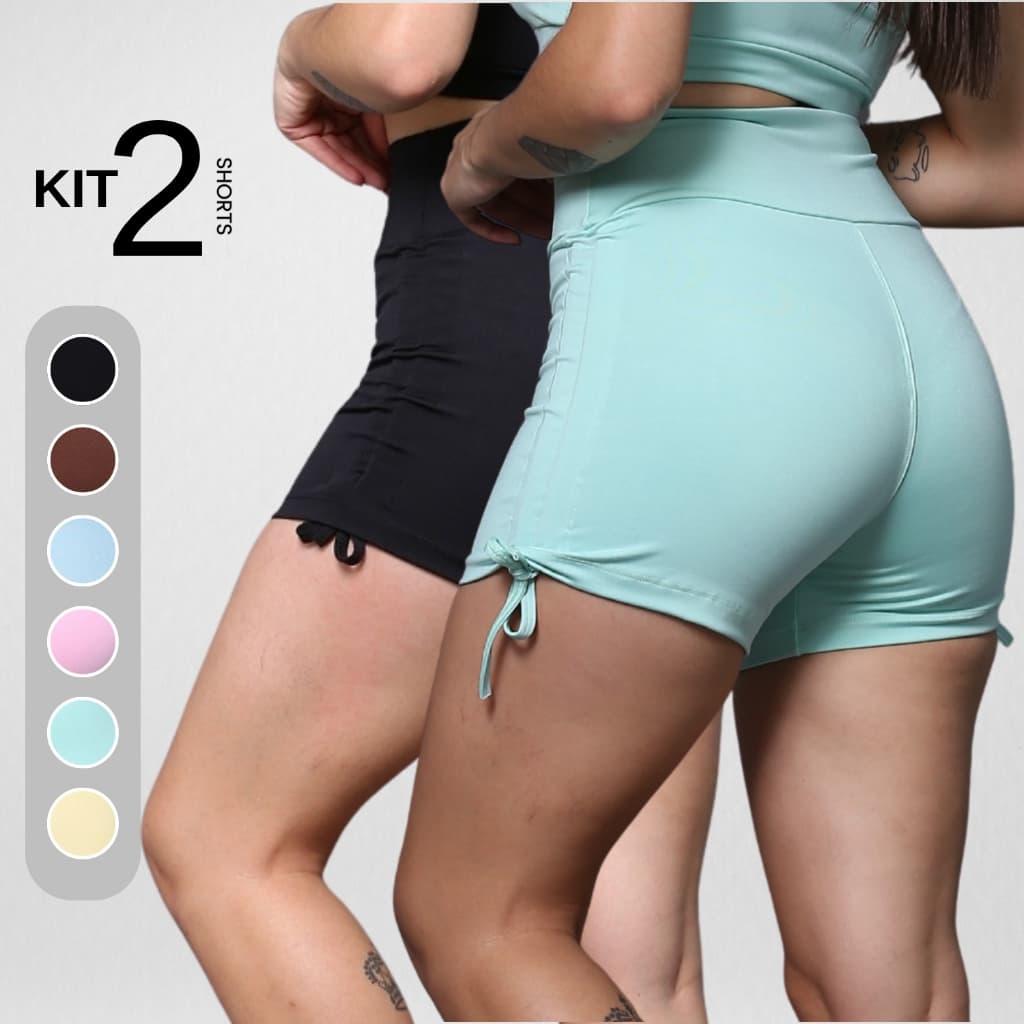 Kit 2 Short Cordinha Academia Feminino Roupa Fitness Treino Corrida Empina Bumbum