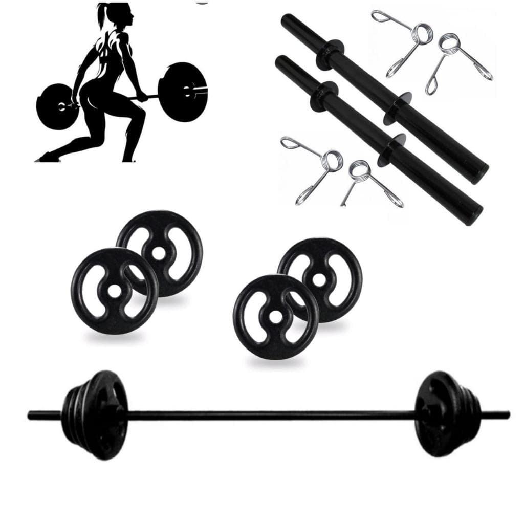 Kit 20kg completo 8 Anilhas De Ferro + Barras 1,20 + Barra 40cm e Presilhas Fitness Treino em Casa